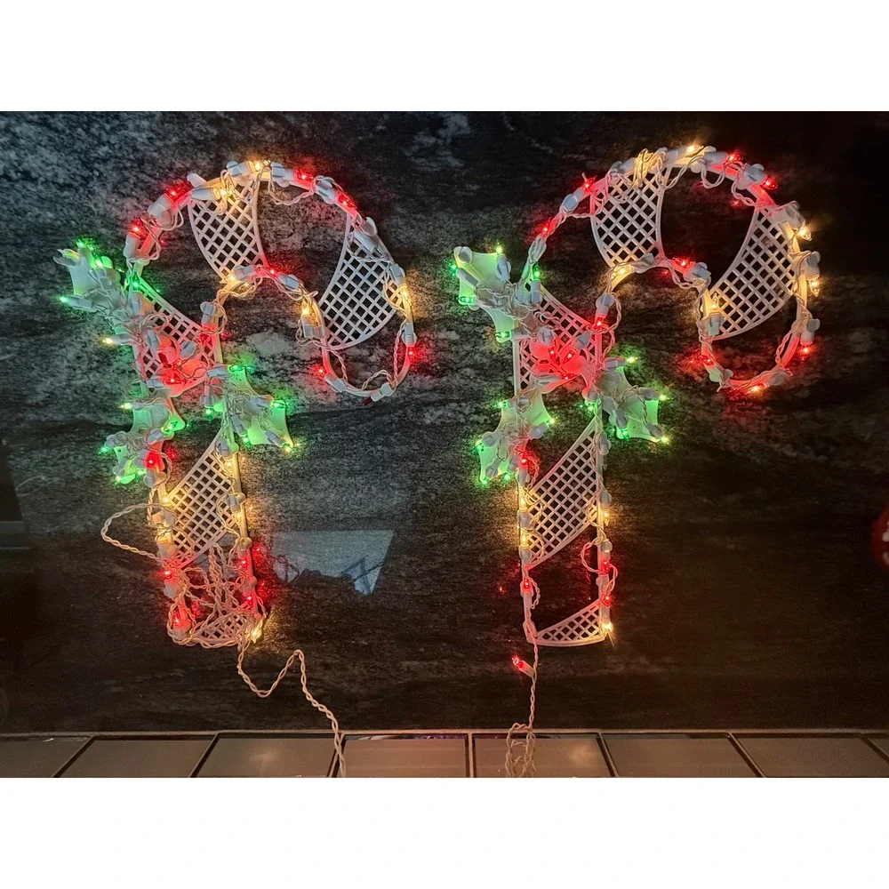 Vintage Lighted Candy Cane Window Decor Set of 2 Christmas Silhouettes 18in